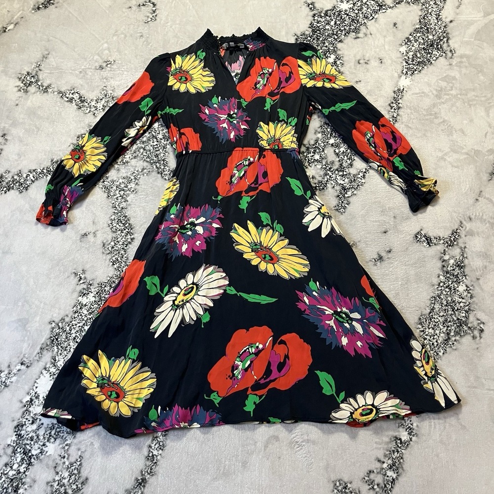 Tucker‎ Dress Womens Sz Small Silk Crepe de Chine Floral Collared Long Sleeve